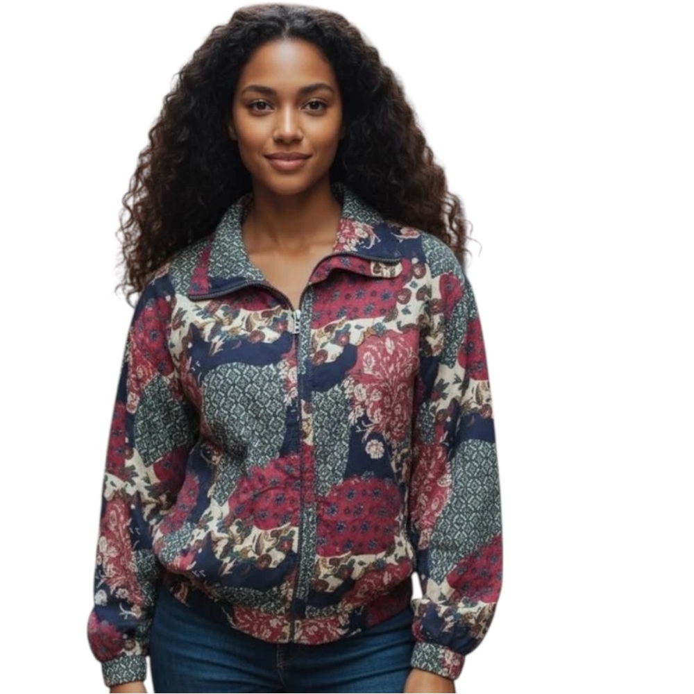 Vtg 80s Fuda Intl.‎ 100% Silk Full Zip Jacket. SZ Medium. All Over Print Paisley